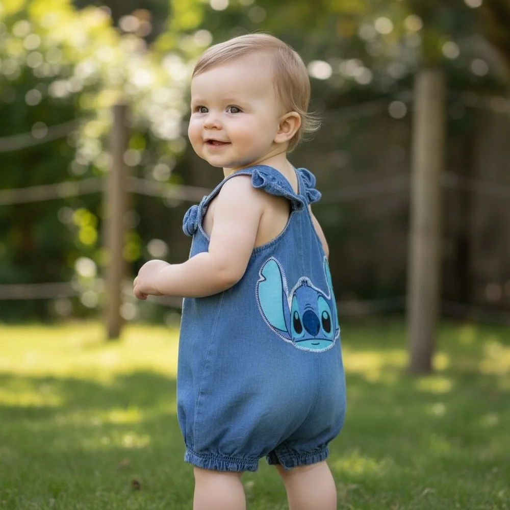 Old Navy LILO and Stitch 6-12 Month Classic Blue Denim Overalls Hand‎ Crafted